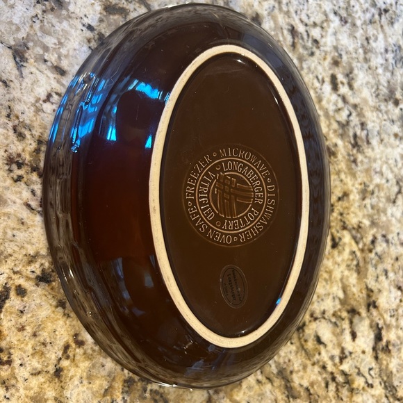 HTF Longaberger Pottery Brown Oval Serving Bowl EUC - Picture 2 of 2